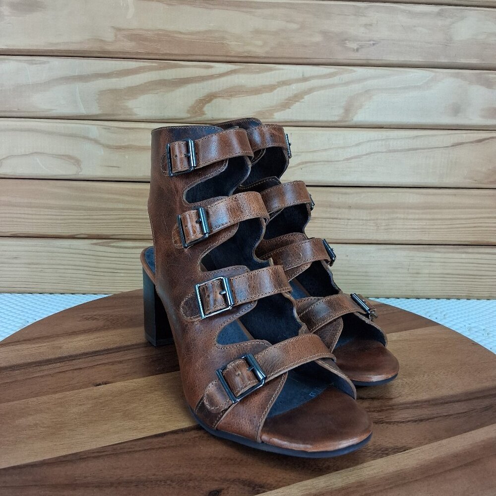 Roper Milo Booties Leather Open Toe Buckle Bootie Sandal Brown 10 Boho Western
